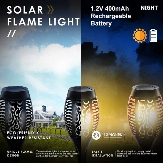 Solar Torch Light with Flickering Flame, Outdoor Solar Flame Effect Lantern, Garden Spotlights Landscape Decoration Stick Light for Patio Driveway Pathway(4 Pack) - Image 3