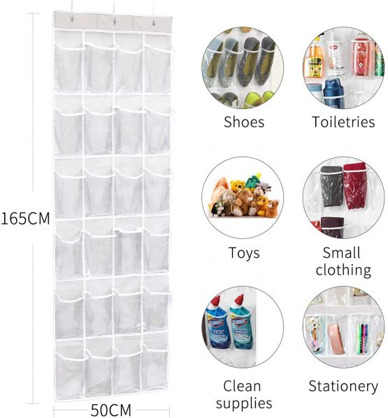 ManGotree Behind The Door Shoe Organizer Hanging Shoe Organizer Hanging Shoe Storage with 24 Mesh Pocket for Storing Slippers Leather Shoes High Heels Sneakers(Transparent) - Image 3