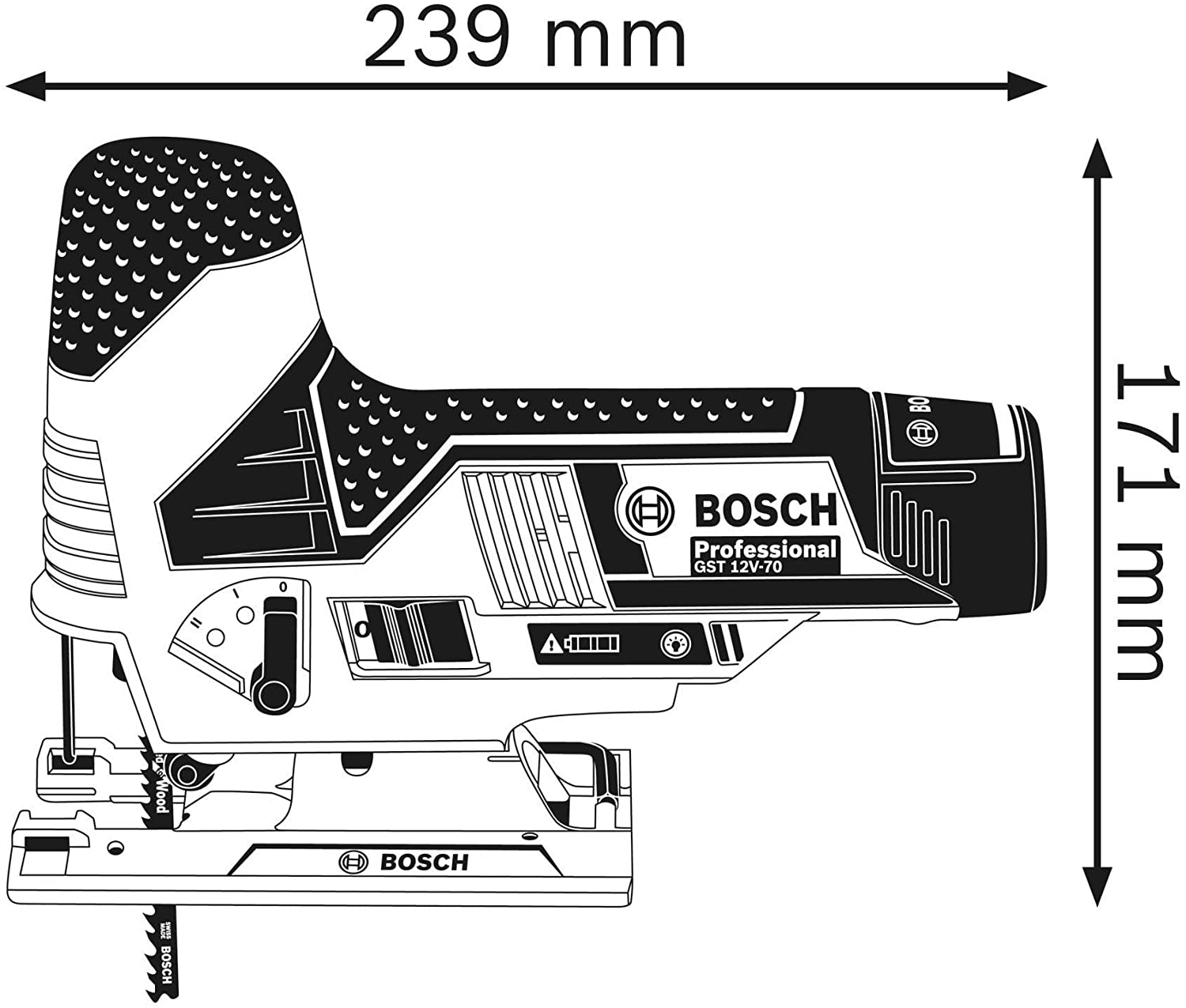Bosch Professional 12V System GST 12V-70 cordless jigsaw (2 x saw blades, glide shoe, anti-splinter guard - Image 3