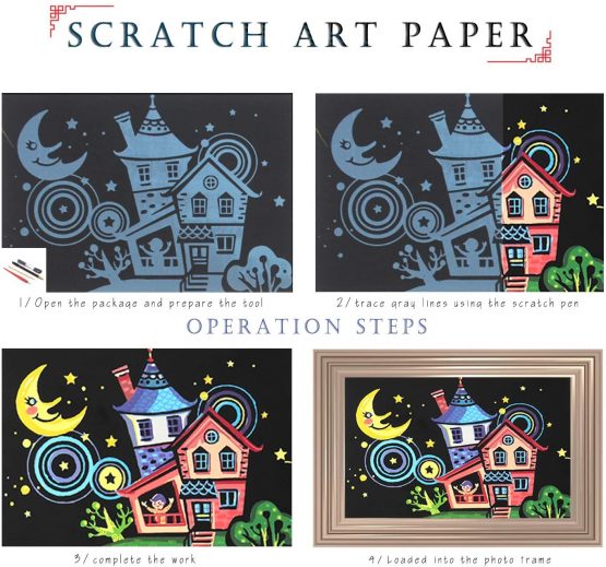 SiYear Scratch Papers Rainbow Sketch Postcard, Scratch Painting Graffiti Creative Gift for Kid&Adult,Mini Envelope Postcard Art & Crafts with 4 Tools (16pack) - Image 2
