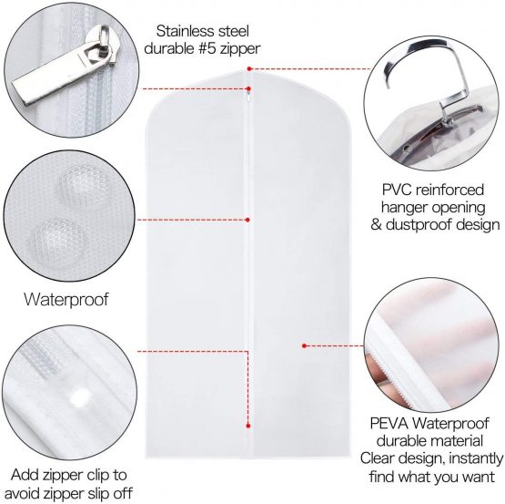 URMI Yibak Garment Covers Bag (6 PCS), 60inch Suit Bag for Storage Cloth Cover Anti-Moth Protector Washable Clear Reuse Full Zipper Garment Bags for Long Dress Costumes Suits Gowns Coats (60 * 152CM) - Image 4