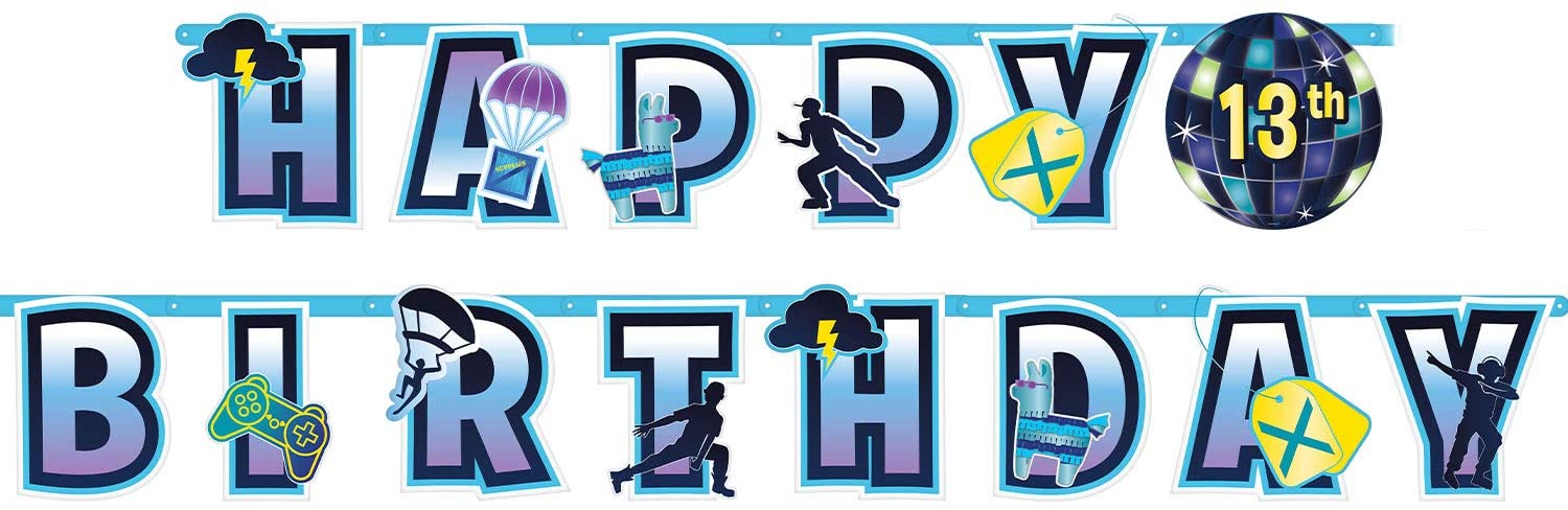 Amscan 122412 - Kids Battle Royal Gamers Happy Birthday 'Add an Age' Letter Banner Party Decoration - 3.17m