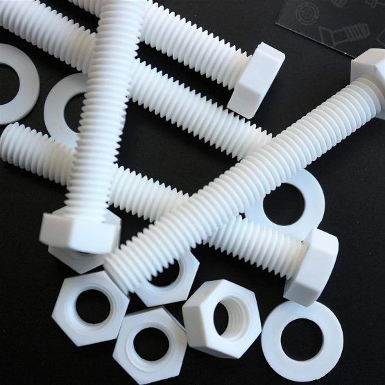 10x White Hex Head Screws Polypropylene (PP) Plastic Nuts and Bolts, Washers, M10 x 75mm, Acrylic, Water Resistant, Anti-Corrosion, Chemical Resistant, Strong.