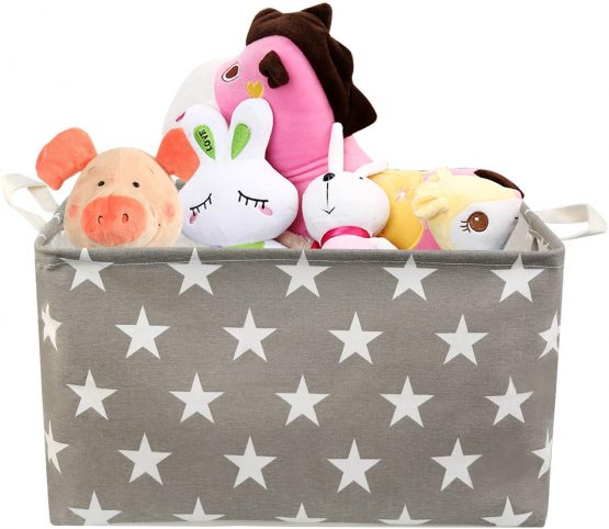 NEWSTYLE Foldable Canvas Fabric Storage Basket,Square Canvas Toy Storage Bins Basket with Handle Toy Organizer for Pet/Kids Toys, Books, Clothes Perfect for Kid Rooms/Playroom/Shelves (Star) - Image 2