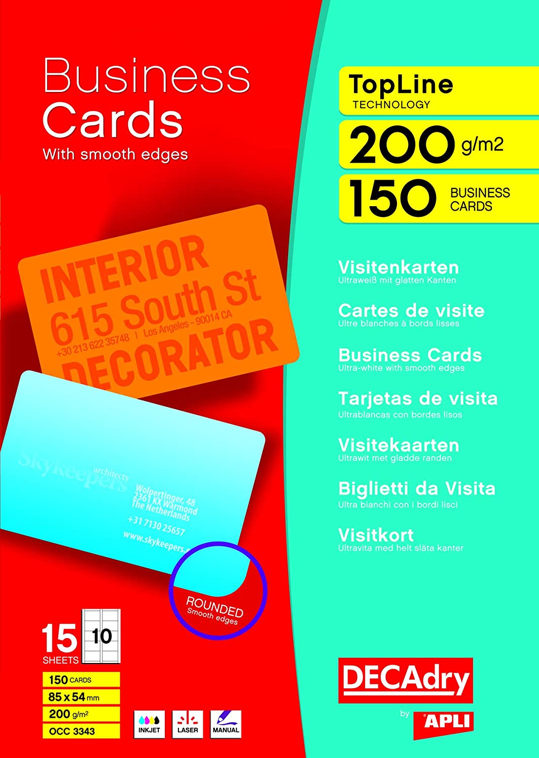 DECAdry TopLine Business Cards Curved White - Ref OCC3343 (Pack 150), 85x54mm