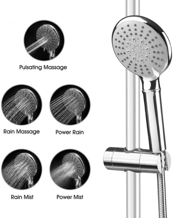 ASTOTSELL Shower Head Kit with Hose and Showerhead Holder Bracket, Fixed Handheld Shower Universal Fitting with Adjustable 5 Sprays Modes for Slide Bar Adjustable 19-25MM O.D, Chrome Plated - Image 2