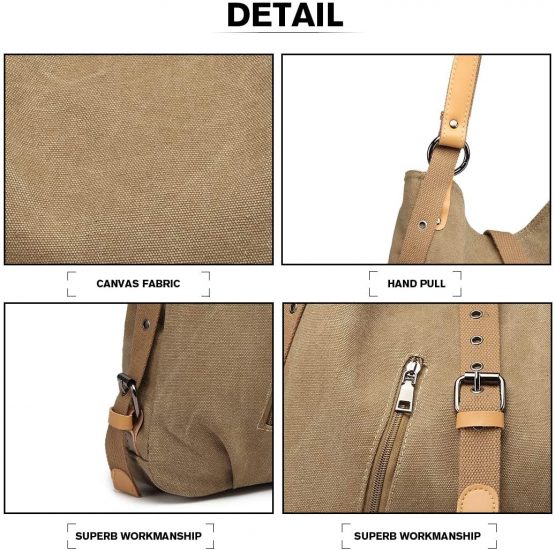 Kono Women Canvas Backpack Shoulder Bag Fashion Multifunctional Casual 3 in 1 Ladies Travel Daypack Handbags (Khaki) - Image 4