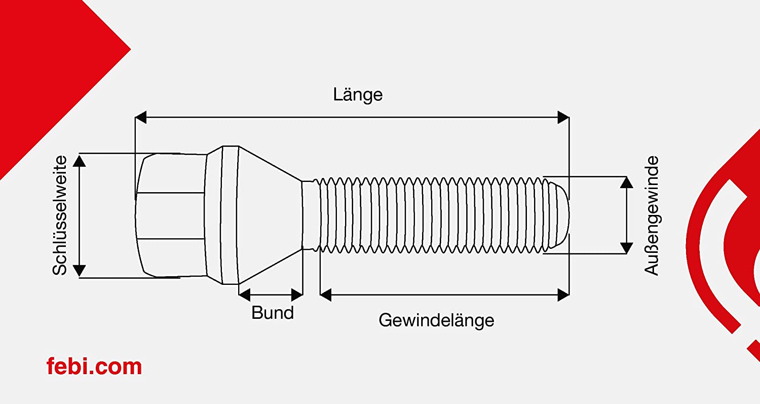 febi bilstein 46653 Wheel Bolt for steel rim pack of one, Grey, M12 - Image 2