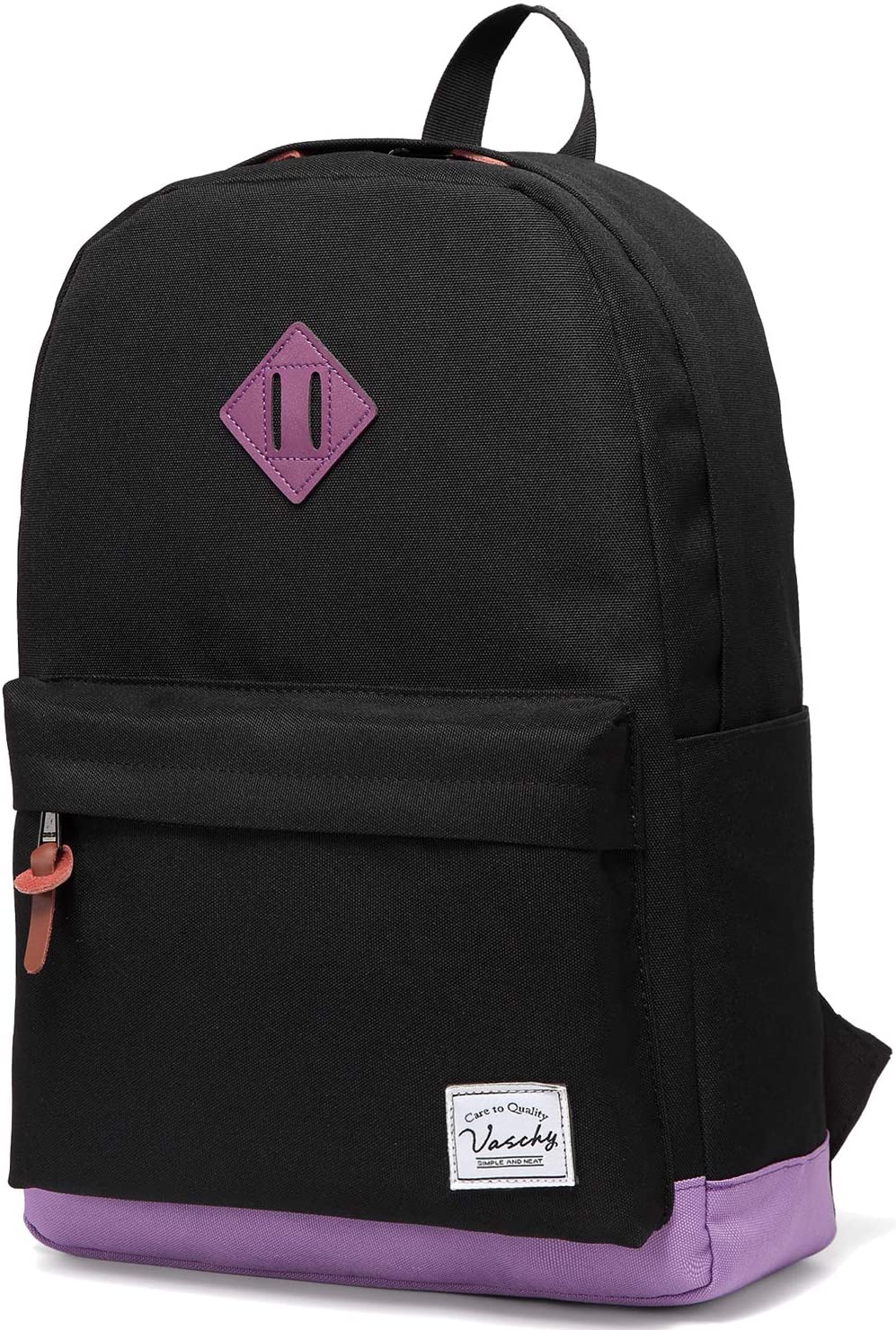 VASCHY Classic Lightweight Backpack for Women Teen Girls Fits 15-Inch Laptop Water Resistant Campus School Rucksack Travel Daypack (Black Purple)