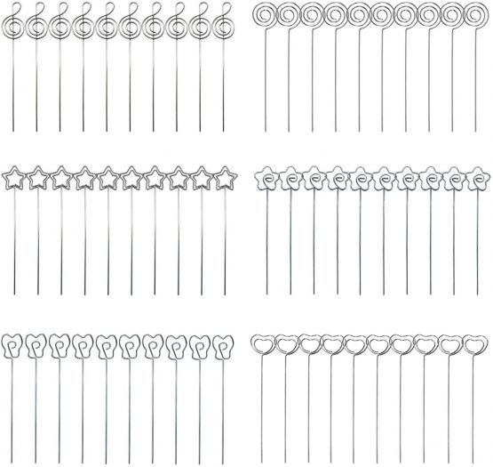 Woohome 60 PCS 6 Shape Metal Wires Memo Clip Note Card Holders Table Number Clip Photo Stand for Wedding Party Cake Décor