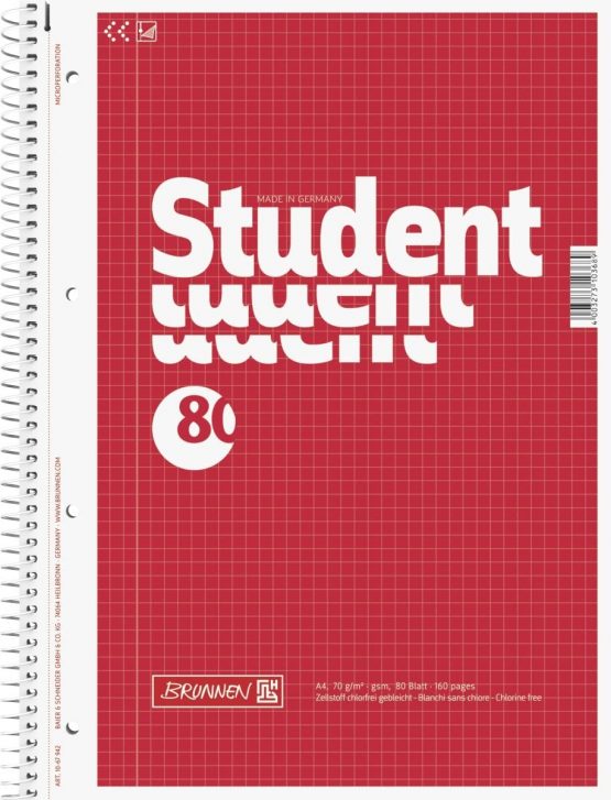 Brunnen Student Notepad Pad Spiral Bound – 4 fach, Squared 70 g/m² A4 5 mm Squares - Image 2