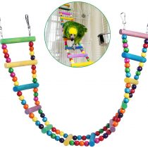 UEETEK Colorful Ladder Bird Toy，12-Step Flexible Ladders Wooden Rainbow Bridge Swings for Parrots Pet Trainning (Random Color)