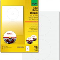 SIGEL LA505 Universal CD/DVD Labels with centering aid, Ø 11.7 cm (center Ø 1.7 cm), 50 lbl = 25 sheets, white
