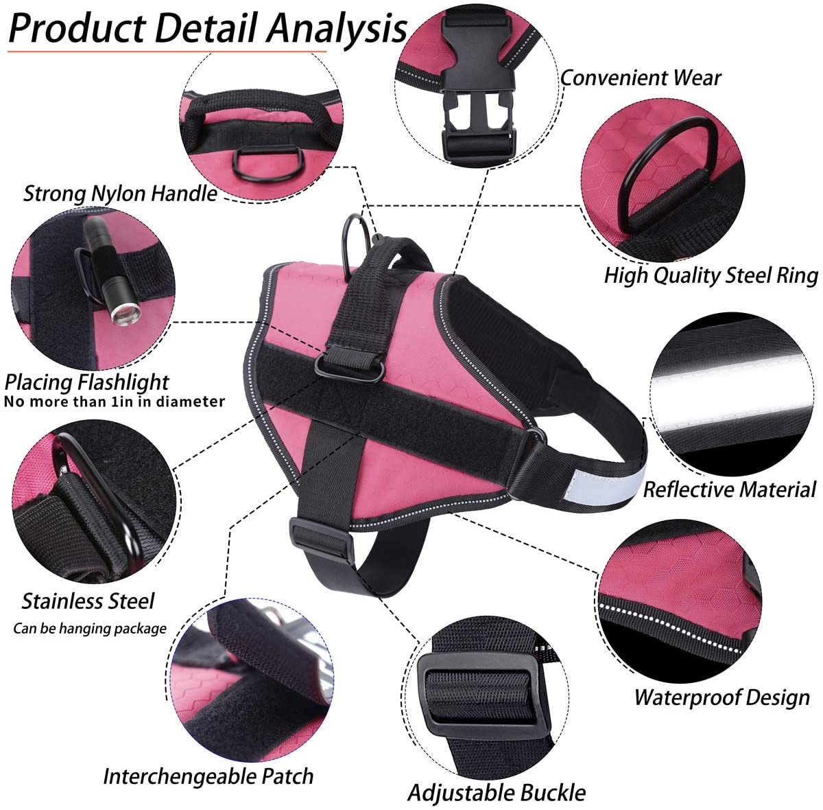 Belababy Soft No Pull Dog Harness Medium, Adjustable Assistance Service Dog Vest with Safety Buckle - Image 3