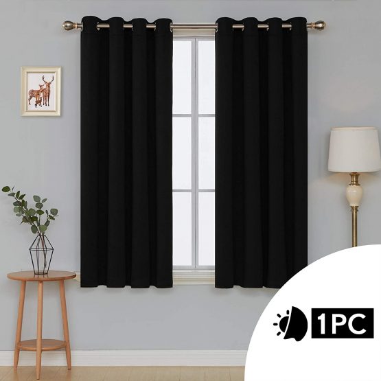 Deconovo Blackout Curtain Material Curtain Eyelet Blackout Thermal Insulated Ring Top Curtain for Bedroom 52"x 63" Black 1 PANEL - Image 2