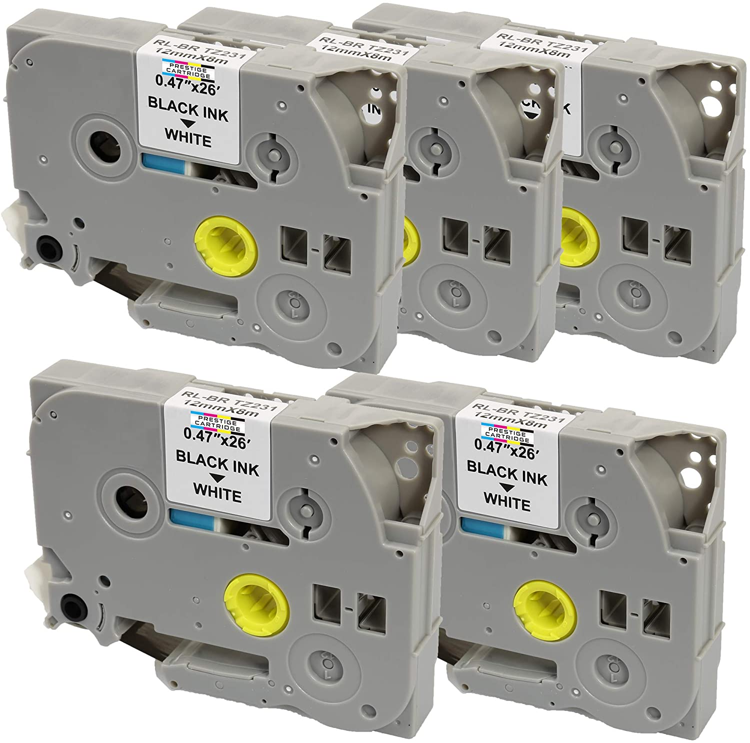 5X Compatible Label Tape TZe231 TZ231 Black on White 12 mm x 8 m Suitable for PT-1000 1005 1010 3600 9600 D210 D400 D600VP E300VP E550WVP H101C H101GB H105 H110 H300 H500 P700 P750W