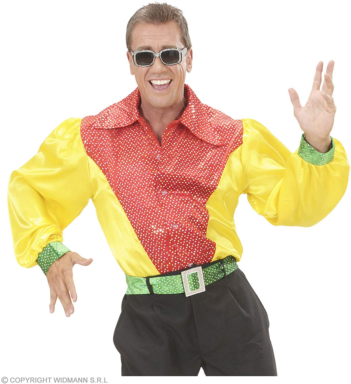 Sat & Velv Shirts withSequins 3Cols Mens Costume Large for 70s Travolta Night Fever Theme Fancy Dress, Mehrfarbig