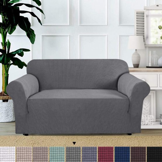 BellaHills Super Stretch Sofa Covers Couch Covers Sofa Slipcovers Furniture Protector for Sofas / Kids / Pets | Form Fitted Jacquard with Elastic Bottom, Thick Soft Non Slip (2 Seater, Black) - Image 2