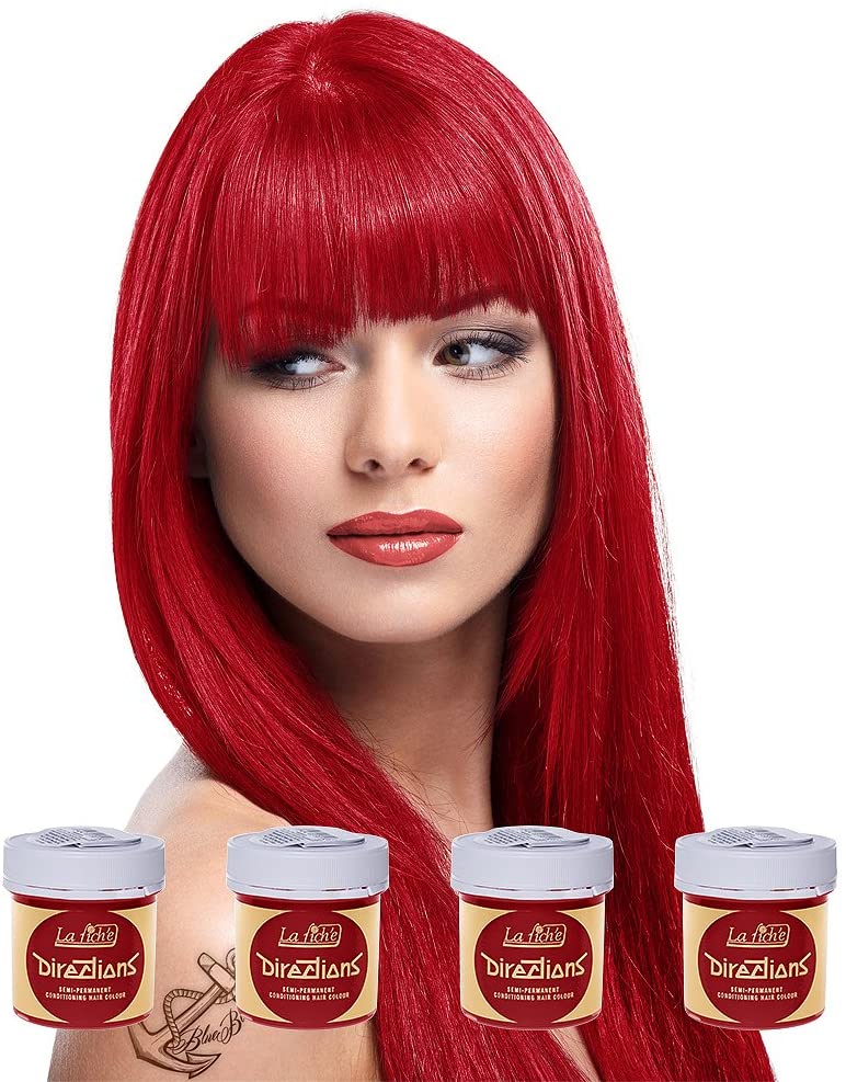 La Riche Directions - Set of 4 Semi-Permanent Hair Colour - 88ml Jars, Poppy Red, 88 ml (Pack of 4)