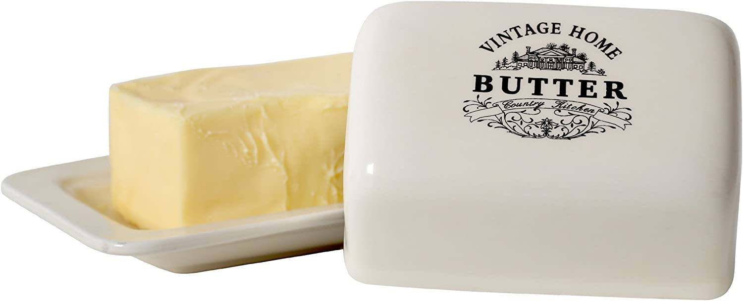 Premier Housewares Butter Dish With Lid Cream Ceramic Flutter Butter Engraved Butter Dishes With Lids Ceramic Butter Dish 16.8 cm x 12.6 cm x 8.8 cm - Image 2