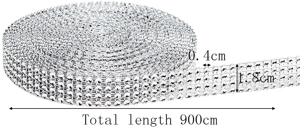 Wowot Silver Rhinestone Ribbon with 4 Rows for Wedding Birthday Craft Projects Decoration, 9 metres, metallic silver - Image 3