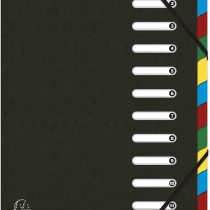 Exacompta Ref - 55121E Harmonika Multipart File, 24.5x32cm for A4 Sized Documents, 12 Tabbed Sections, Expandable Spine, Premium Pressboard Black Cover with Multi-Coloured Tabs