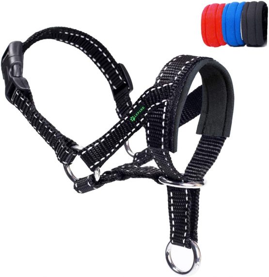 ILEPARK Dog Head Collar with Reflective Strap, Head Halter Collar for Dogs, Adjustable and Easily Control, for Small Medium and Large Dogs. (L,Black)