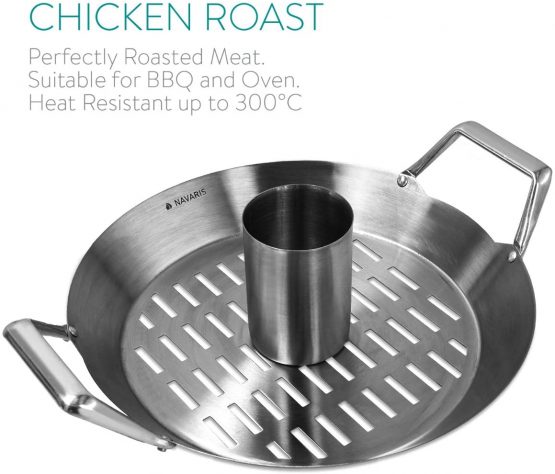 Navaris Chicken roaster for oven BBQ - Stainless steel chicken stand - Stainless steel roaster with aroma vessel drip tray - Ø 30,5cm - Image 4