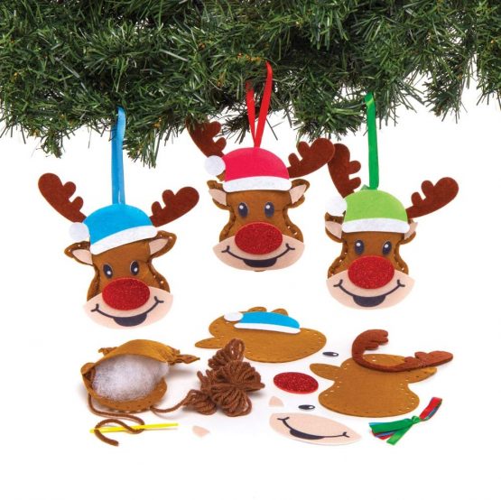 Baker Ross AT181 Reindeer Decoration Sewing Kits-Pack of 3, Christmas Arts and Crafts, Assorted