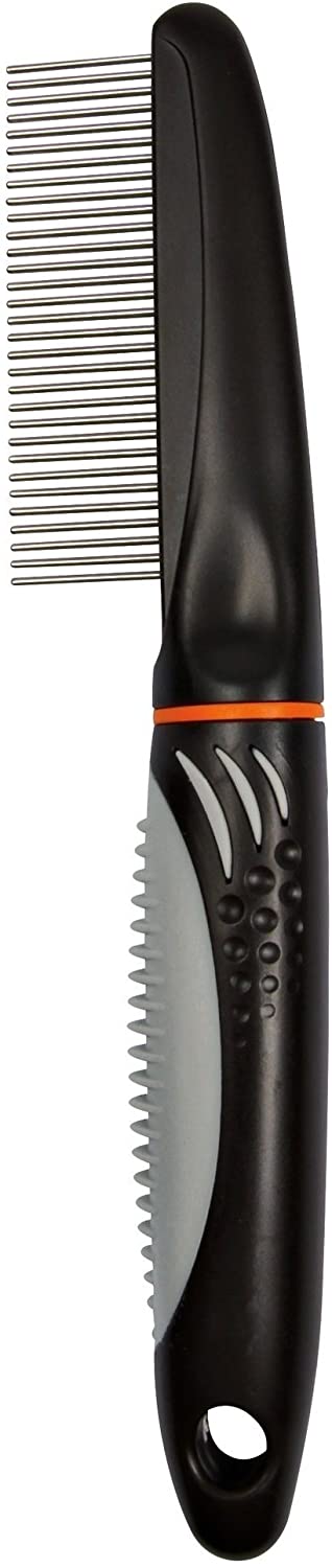 TRIXIE comb with fine teeth - smoothes the coat - top coat and undercoat - rubberised plastic handle - 22 cm - black/blue - 23764