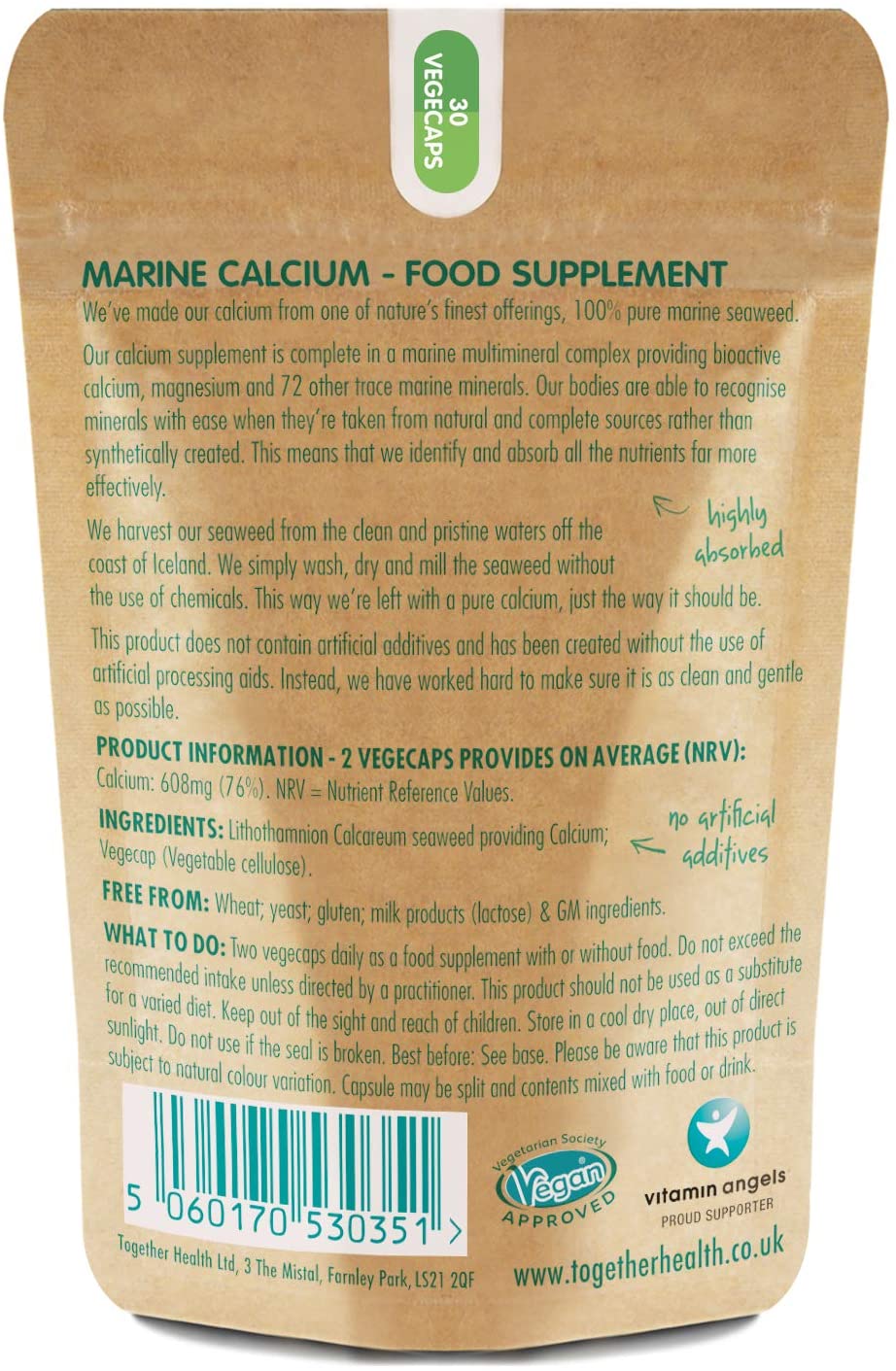 Calcium - Together Health - Seaweed-Based Calcium - 72 Trace Minerals - Vegan Friendly - Made in The UK - 60 Vegecaps - Image 2