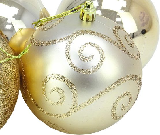 Christmas Concepts® Pack of 5-100mm Large Baubles - Shiny, Matte & Glitter Design - Christmas Decorations (Champagne) - Image 2