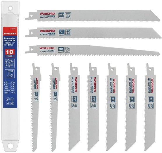 WORKPRO Reciprocating Saw Blades Set 10-Piece, Sabre Saw Blades for Wood/Metal Cutting, Made with HSS, Compatible with All Reciprocating Saw