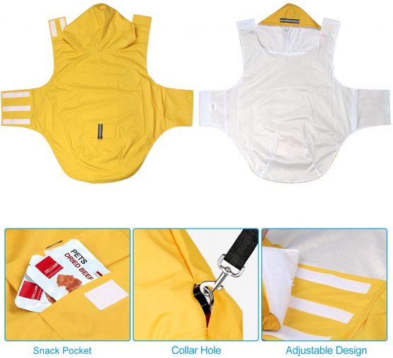 Zellar Dog Raincoat with Hood,Collar Hole, 100 Waterproof UltraLight