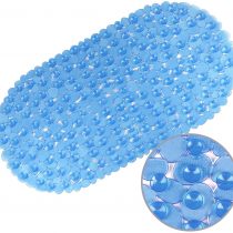 WELTRXE Non Slip Bath Mat for Bathroom, Pebble Frosted Anti-Mould Anti Slip Plastic Oval Bathtub Shower Mat with Grip Suction Cups, Blue, 69 x 36 cm