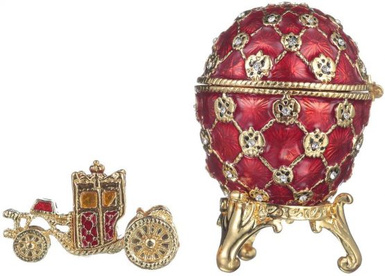 danila-souvenirs Russian Faberge Style Coronation Egg/Trinket Jewel Box with Carriage & Russian Coat of Arms 6,5 cm red - Image 3