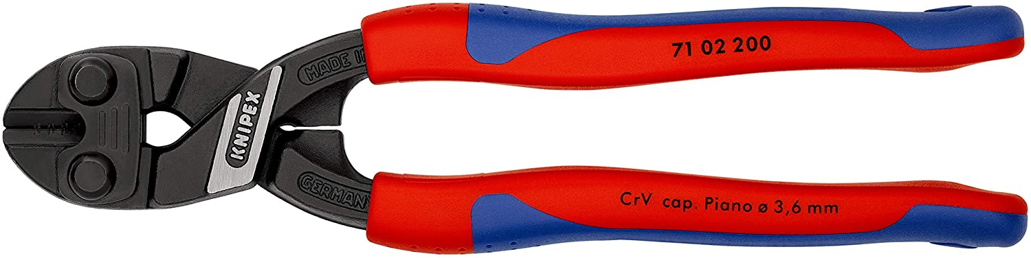 KNIPEX Cobolt Compact Bolt Cutter with Slim Multi-Component Grips 200 mm, 71 02 200, Red and Blue - Image 3