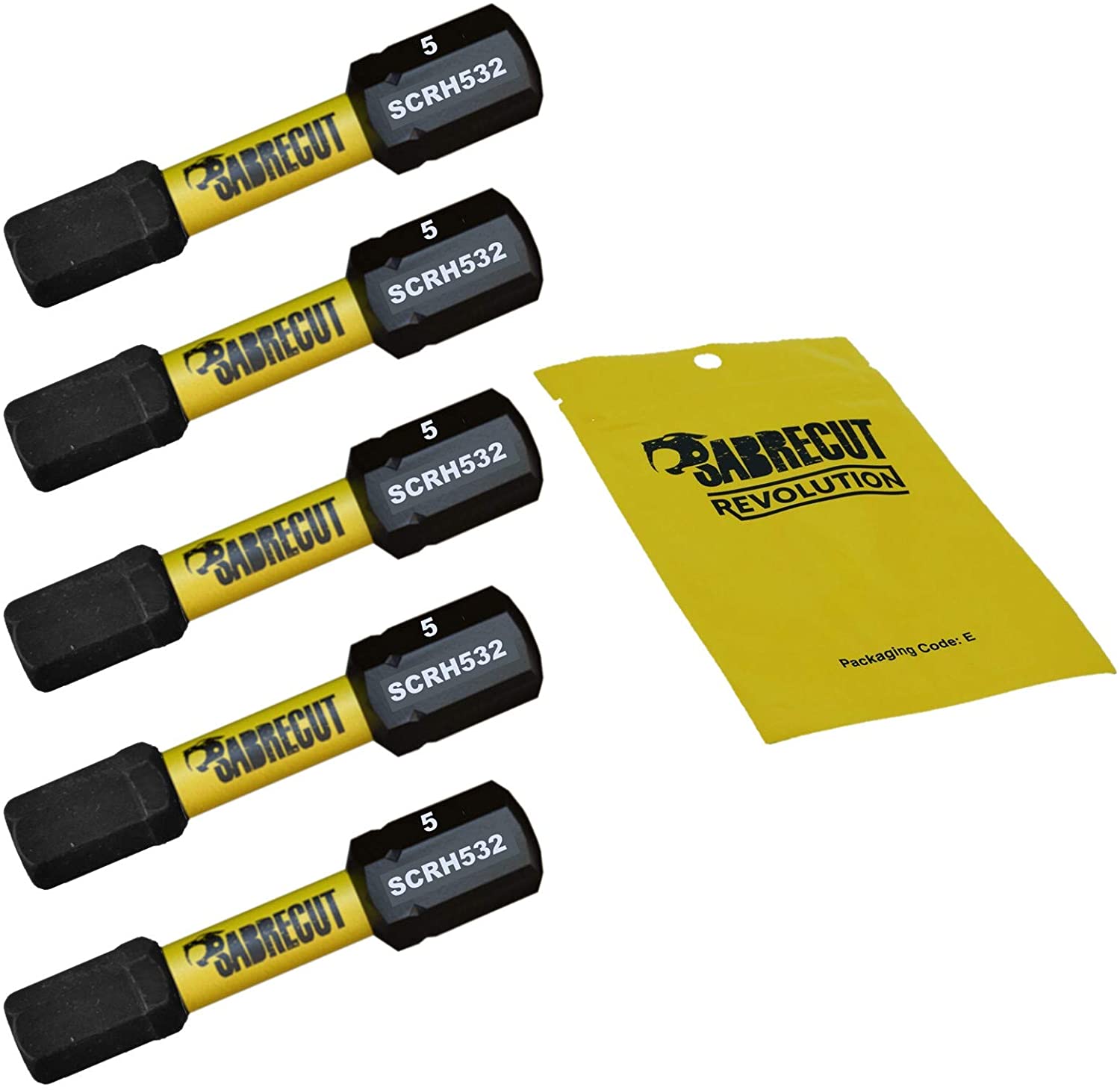 5 x SabreCut SCRH532_5 32mm H5 Hex Magnetic Impact Screwdriver Driver Bits Set Single Ended Heavy Duty, 1/4 inches