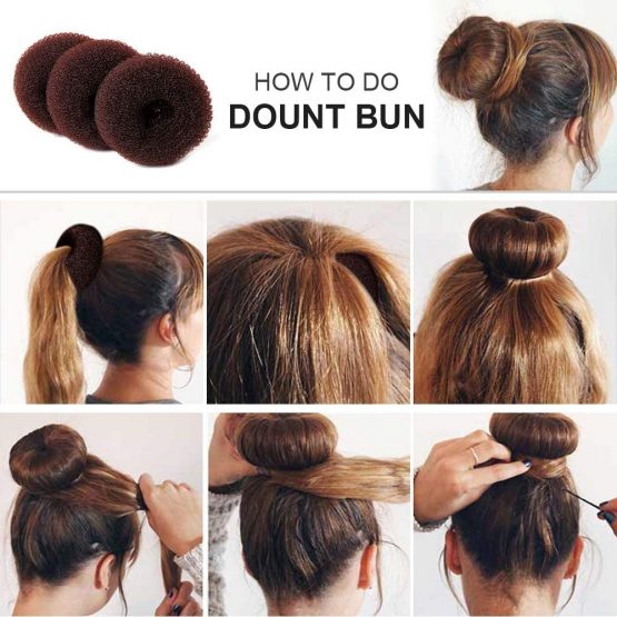 Hair Bun Maker Set 7 Pieces - Ring Style Donut Hair Bun Maker with 5 Elastic Hair Ties, 20 Hair Pins for Chignon Hairstyles, Hair Bun Shaper set for Kids Girls Women (Brown) - Image 4