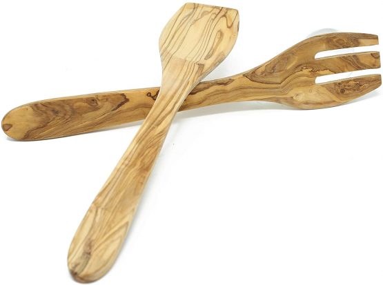 Benera Olive Wood Salad Servers Set of 2 Approx. 30 cm Mediterranean - Image 4
