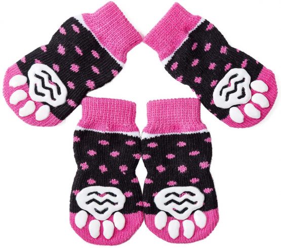 Akopawon 4 Pcs Anti-Slip Pet Dog Socks Cat socks Paw Protector Traction Control Socks for Indoor Wear, Pet Dog Cat Socks for Dog Cat with Rubber Reinforcement, Size S - 3XL Fit Dogs 1.0-22.5kg