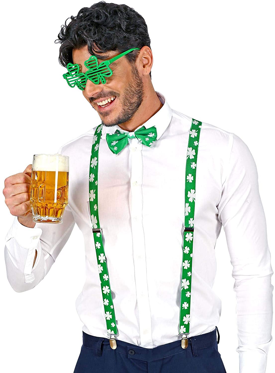 Widmann W MILANO Party Fashion - St Patrick's Day Glasses Braces Bow Tie Carnival Fancy Dress Party, Green - Image 3