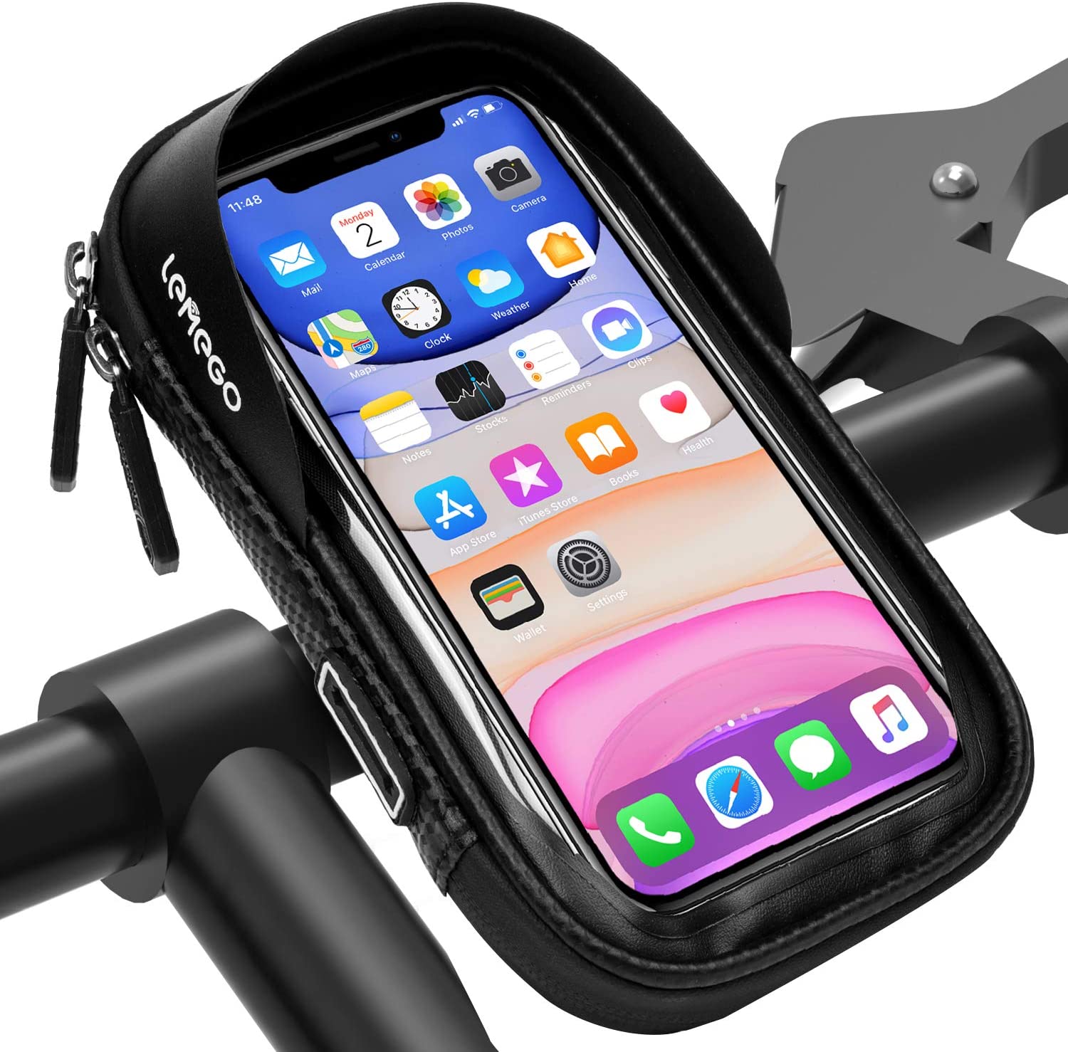 LEMEGO Waterproof Bicycle Phone Holder - Bicycle Handlebar Bag with Rotating Mobile Phone Holder for Smartphone Under 7 Inches