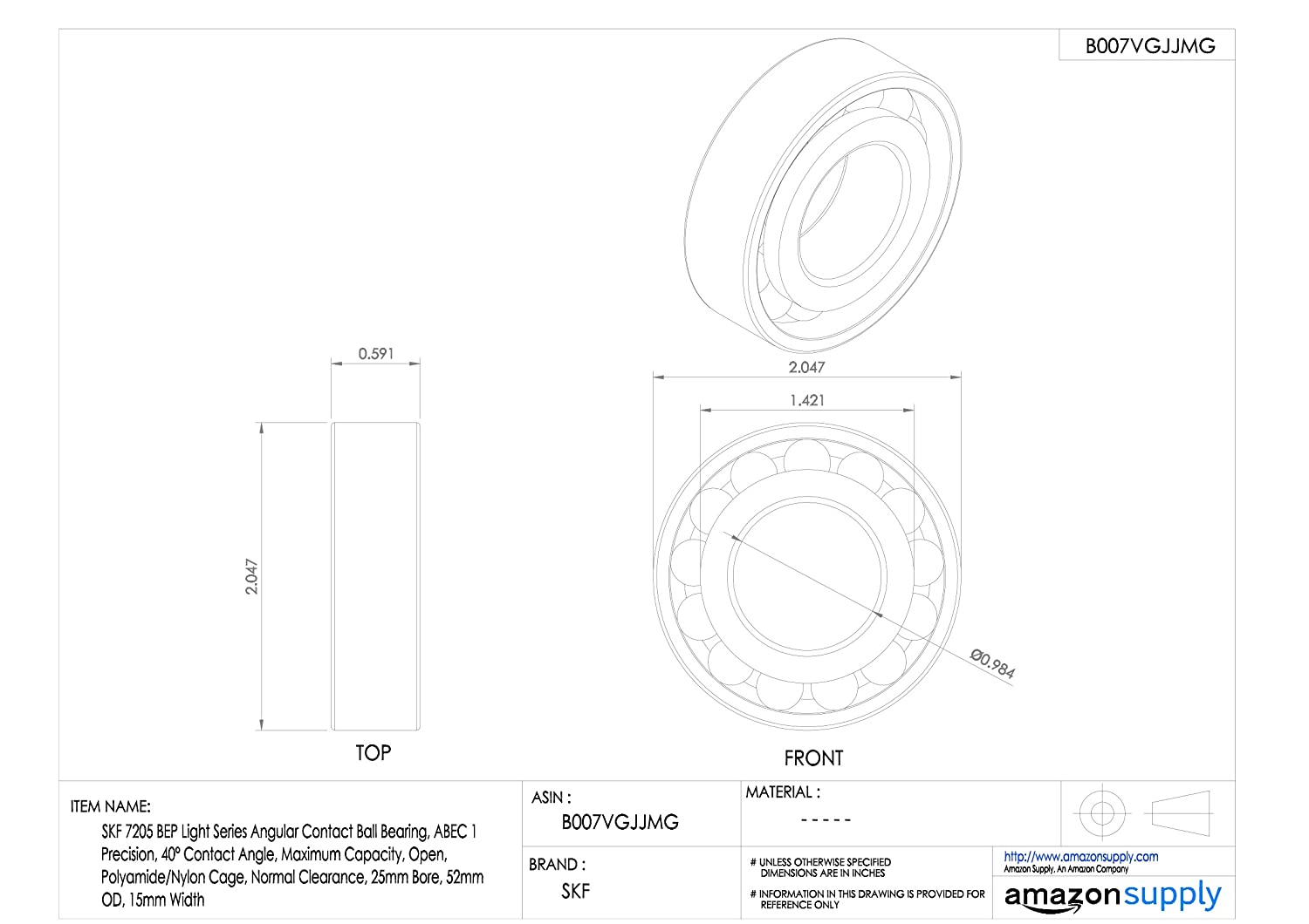 SKF 7205 BEP Angular Contact Radial Ball Bearing, steel - Image 2