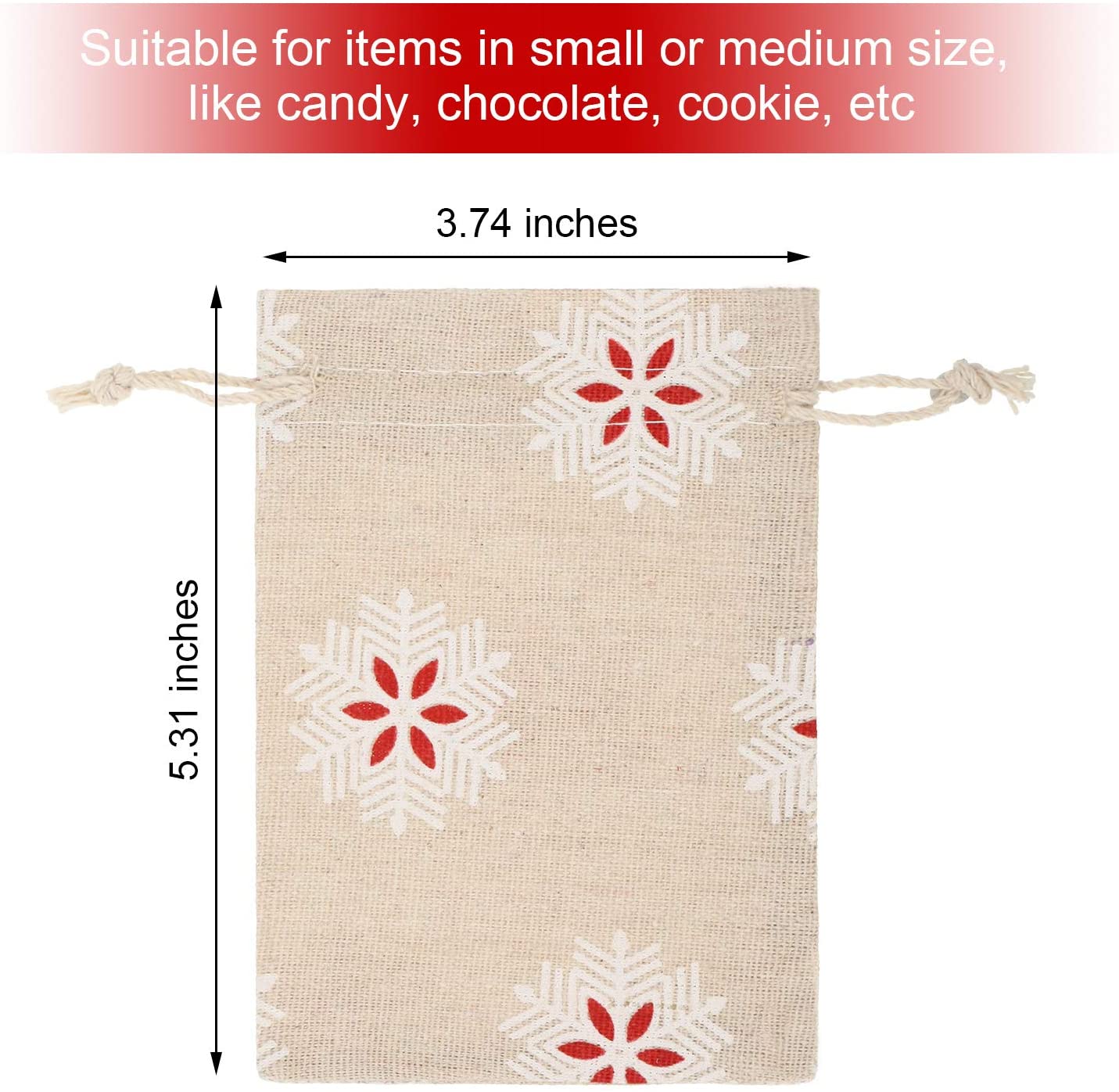 Boao 38 Pieces Christmas Snowflake Burlap Bags Burlap Pouch with Drawstring Small Treat Bags for Winter Christmas Party Supplies - Image 2