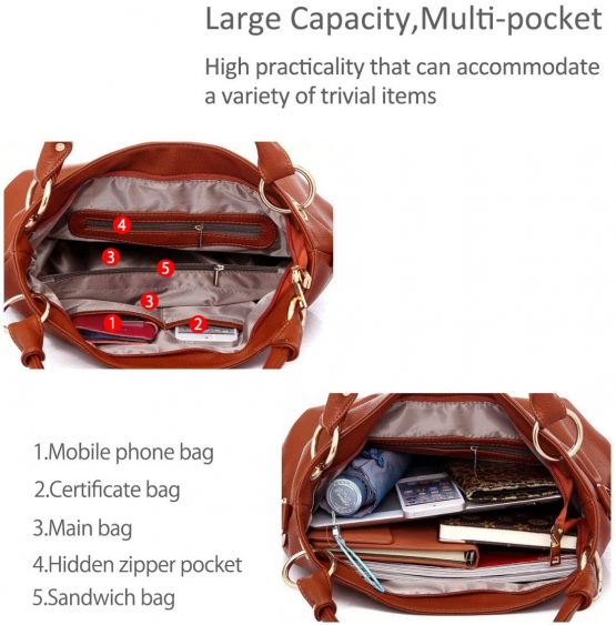 NICOLE & DORIS Women Handbag Large Capacity Shoulder Bags Soft Leather Hobo Bag Fashion Cross-Body Bags Top-Handle Bags with Tassel Wine Red - Image 4