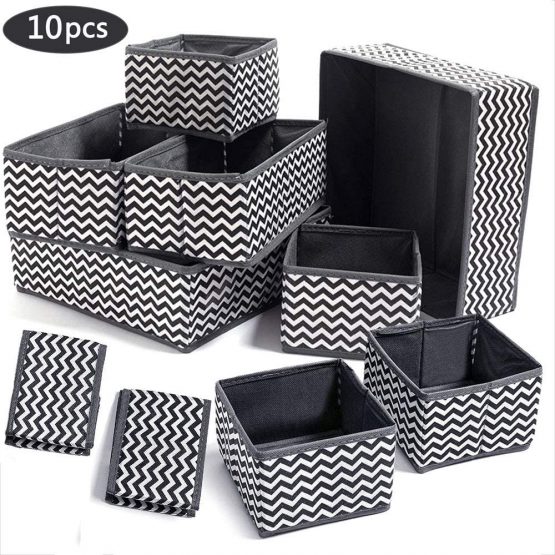 Evance Set of 10 Dresser Drawer Organiser, Fabric Wardrobe Organiser for Cupboard, Drawer Insert, Foldable Fabric Storage Bins,Box Containers for Socks, Bras, Underwear, Scarves, Ties (10 Set)