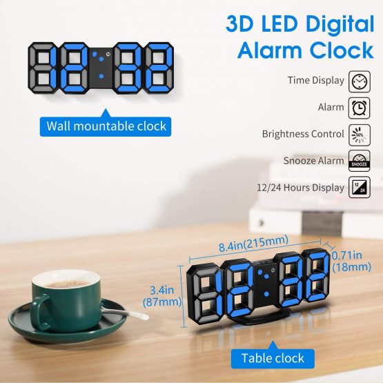 CENTOLLA 3D LED Digital Alarm Clock,Wall Clock, Digital Clock, Timorn 3D LED Alarm Clock with 3 Adjustable Brightness Levels Dimmable Nightlight Snooze Function for Home Kitchen Office - Image 2