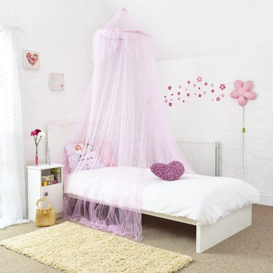 Princess Bed Canopy - Beautiful Silver Sequined Childrens Bed Canopy in Pink - single bed - Image 2