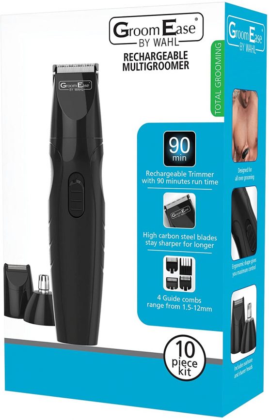 GroomEase by Wahl Rechargeable Multigroomer, Cordless Men Grooming Tool, Beard and Body Trimmer, Three Interchangeable Heads, Four Attachment Combs, Ideal for Gym and Travel - Image 3